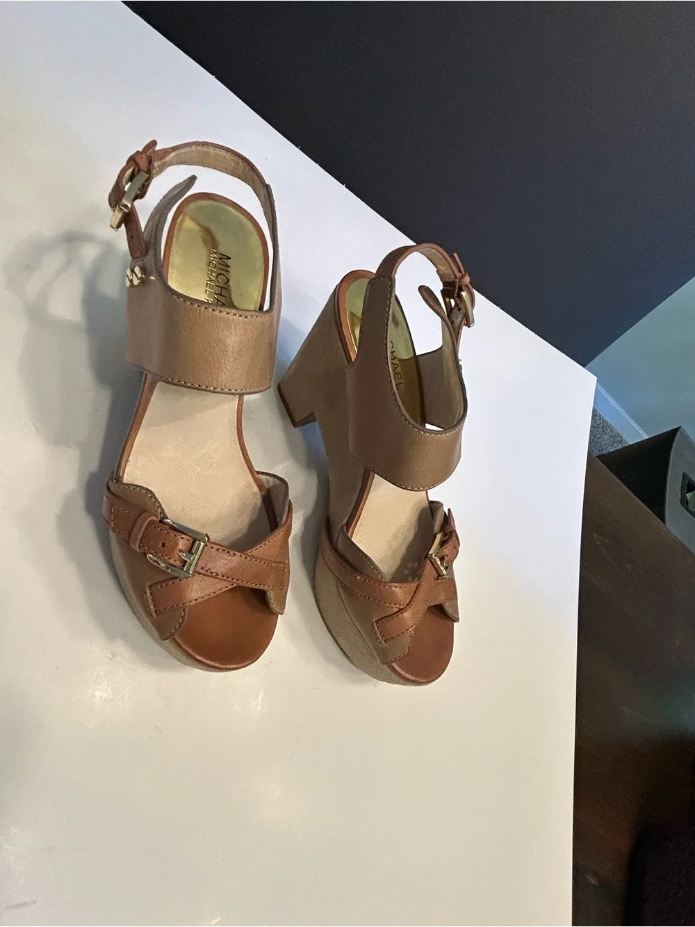 MICHAEL Michael Kors Brown Leather Block Heel Sandals